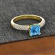 2 - Serina Classic Princess Cut Blue Topaz and Round Diamond 3 Row Micro Pave Shank Engagement Ring 