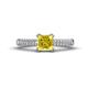 1 - Serina Classic Princess Cut Lab Created Yellow Sapphire and Round Diamond 3 Row Micro Pave Shank Engagement Ring 