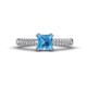 1 - Serina Classic Princess Cut Blue Topaz and Round Diamond 3 Row Micro Pave Shank Engagement Ring 