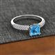 2 - Serina Classic Princess Cut Blue Topaz and Round Diamond 3 Row Micro Pave Shank Engagement Ring 