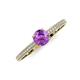 3 - Serina Classic Round Amethyst and Diamond 3 Row Micro Pave Shank Engagement Ring 