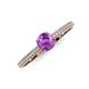 3 - Serina Classic Round Amethyst and Diamond 3 Row Micro Pave Shank Engagement Ring 