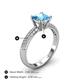 4 - Serina Classic Princess Cut Blue Topaz and Round Diamond 3 Row Micro Pave Shank Engagement Ring 