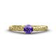 1 - Daisy Classic Round Iolite and Lab Grown Diamond Floral Engraved Engagement Ring 