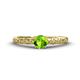 1 - Daisy Classic Round Peridot and Lab Grown Diamond Floral Engraved Engagement Ring 