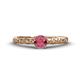 1 - Daisy Classic Round Rhodolite Garnet and Lab Grown Diamond Floral Engraved Engagement Ring 