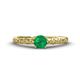 1 - Daisy Classic Round Emerald and Lab Grown Diamond Floral Engraved Engagement Ring 