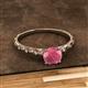 2 - Daisy Classic Round Rhodolite Garnet and Lab Grown Diamond Floral Engraved Engagement Ring 