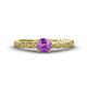 1 - Daisy Classic Round Amethyst and Lab Grown Diamond Floral Engraved Engagement Ring 