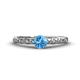 1 - Daisy Classic Round Blue Topaz and Lab Grown Diamond Floral Engraved Engagement Ring 