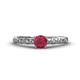 1 - Daisy Classic Round Ruby and Lab Grown Diamond Floral Engraved Engagement Ring 