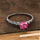 2 - Daisy Classic Round Pink Tourmaline and Lab Grown Diamond Floral Engraved Engagement Ring 