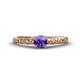 1 - Daisy Classic Round Iolite and Lab Grown Diamond Floral Engraved Engagement Ring 