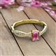 2 - Avril Desire Emerald Cut Pink Tourmaline and Round Lab Grown Diamond Twist Braided Shank Engagement Ring 