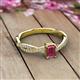 2 - Avril Desire Emerald Cut Rhodolite Garnet and Round Lab Grown Diamond Twist Braided Shank Engagement Ring 