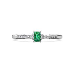 Greta Desire Emerald Cut Emerald and Round Lab Grown Diamond Engagement Ring Emerald Cut x Emerald and Round Lab Grown Diamond ctw Womens Engagement Ring K White Gold