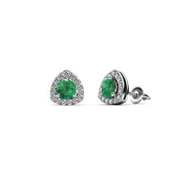 Alkina Emerald and Diamond Stud Earrings Round Cut Emerald and Diamond Trillion Shape Stud Earrings ctw in K White Gold