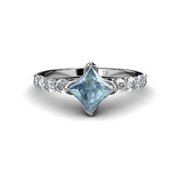 Alicia Princess Cut Aquamarine and Diamond Engagement Ring Princess Cut Aquamarine and Diamond Womens Engagement Ring ctw Platinum