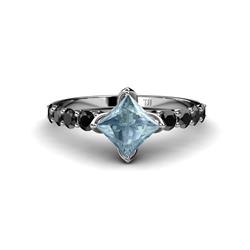 Alicia Princess Cut Aquamarine and Black Diamond Engagement Ring Princess Cut Aquamarine and Black Diamond Womens Engagement Ring ctw Platinum
