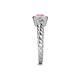 5 - Azalea Pink Tourmaline and Lab Grown Diamond Three Stone Engagement Ring 