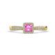 1 - Emily Classic 5.50 mm Lab Created Princess Cut Pink Sapphire and Round Diamond Micro Pave Tapered Shank Halo Engagement Ring 