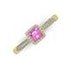 3 - Emily Classic 5.50 mm Lab Created Princess Cut Pink Sapphire and Round Diamond Micro Pave Tapered Shank Halo Engagement Ring 