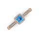 3 - Emily Classic 5.50 mm Princess Cut Blue Topaz and Round Diamond Micro Pave Tapered Shank Halo Engagement Ring 