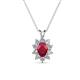 1 - Hazel 6x4 mm Oval Cut Ruby and Round Diamond Double Bail Halo Pendant Necklace 