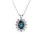 1 - Hazel 7x5 mm Oval Cut London Blue Topaz and Round Diamond Double Bail Halo Pendant Necklace 