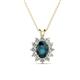 1 - Hazel 7x5 mm Oval Cut London Blue Topaz and Round Diamond Double Bail Halo Pendant Necklace 