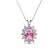 1 - Hazel 7x5 mm Oval Cut Pink Sapphire and Round Diamond Double Bail Halo Pendant Necklace 