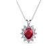 1 - Hazel 7x5 mm Oval Cut Ruby and Round Diamond Double Bail Halo Pendant Necklace 