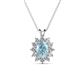 1 - Hazel 7x5 mm Oval Cut Aquamarine and Round Diamond Double Bail Halo Pendant Necklace 