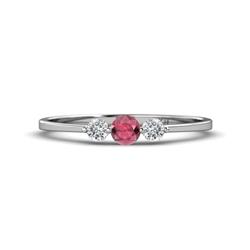 Shirley Round Rhodolite Garnet and Diamond Three Stone Engagement Ring Round Rhodolite Garnet and Diamond ctw Womens Three Stone Engagement Ring Sterling Silver