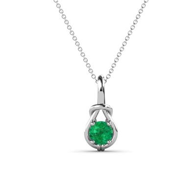 Caron Round Emerald Solitaire Love Knot Pendant Necklace