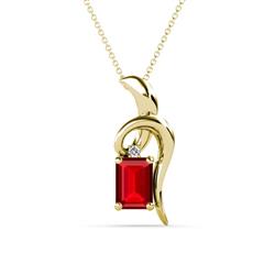 Evana x Emerald Cut Ruby and Round Diamond Accent Ribbon Pendant Necklace Emerald Cut x Ruby and Round Diamond Accent Womens Ribbon Pendant Necklace ctw K Yellow GoldIncluded Inches K Yellow Gold Chain