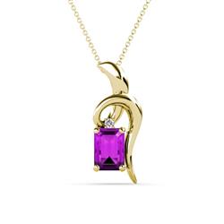 Evana x Emerald Cut Amethyst and Round Diamond Accent Ribbon Pendant Necklace Emerald Cut x Amethyst and Round Diamond Accent Womens Ribbon Pendant Necklace ctw K Yellow GoldIncluded Inches K Yellow Gold Chain