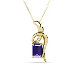 Evana x Emerald Cut Iolite and Round Diamond Accent Ribbon Pendant Necklace Emerald Cut x Iolite and Round Diamond Accent Womens Ribbon Pendant Necklace ctw K Yellow GoldIncluded Inches K Yellow Gold Chain