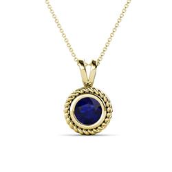 Juliya Round Blue Sapphire Rope Edge Bezel Set Solitaire Pendant Necklace Round Blue Sapphire ct Womens Rope Edge Bezel Set Solitaire Pendant Necklace K Yellow GoldIncluded Inches K Yellow Gold Chain