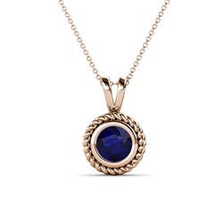 Juliya Round Blue Sapphire Rope Edge Bezel Set Solitaire Pendant Necklace Round Blue Sapphire ct Womens Rope Edge Bezel Set Solitaire Pendant Necklace K Rose GoldIncluded Inches K Rose Gold Chain