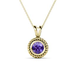 Juliya Round Iolite Rope Edge Bezel Set Solitaire Pendant Necklace Round Iolite ct Womens Rope Edge Bezel Set Solitaire Pendant Necklace K Yellow GoldIncluded Inches K Yellow Gold Chain