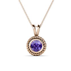 Juliya Round Iolite Rope Edge Bezel Set Solitaire Pendant Necklace Round Iolite ct Womens Rope Edge Bezel Set Solitaire Pendant Necklace K Rose GoldIncluded Inches K Rose Gold Chain