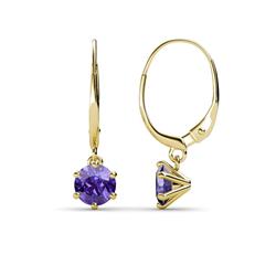 Calla Iolite Solitaire Dangling Earrings Iolite ctw Six Prong Womens Solitaire Drop and Dangle Earrings K Yellow Gold