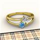 2 - Ria 4.00 mm Round Blue Topaz and Diamond Split Shank 2 Stone Engagement Ring 