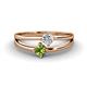 1 - Ria 4.00 mm Round Peridot and Diamond Split Shank 2 Stone Engagement Ring 