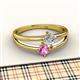 2 - Ria 4.00 mm Round Pink Sapphire and Diamond Split Shank 2 Stone Engagement Ring 