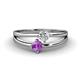 1 - Ria 4.00 mm Round Amethyst and Diamond Split Shank 2 Stone Engagement Ring 