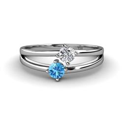 Ria Round Blue Topaz and Diamond Split Shank Stone Engagement Ring Round Blue Topaz and Diamond ctw Womens Split Shank Stone Engagement Ring Sterling Silver
