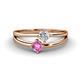 1 - Ria 4.00 mm Round Pink Sapphire and Diamond Split Shank 2 Stone Engagement Ring 