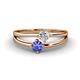 1 - Ria 4.00 mm Round Tanzanite and Diamond Split Shank 2 Stone Engagement Ring 